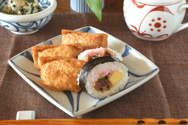 和食器・砥部焼　からくさの正角皿(5寸)