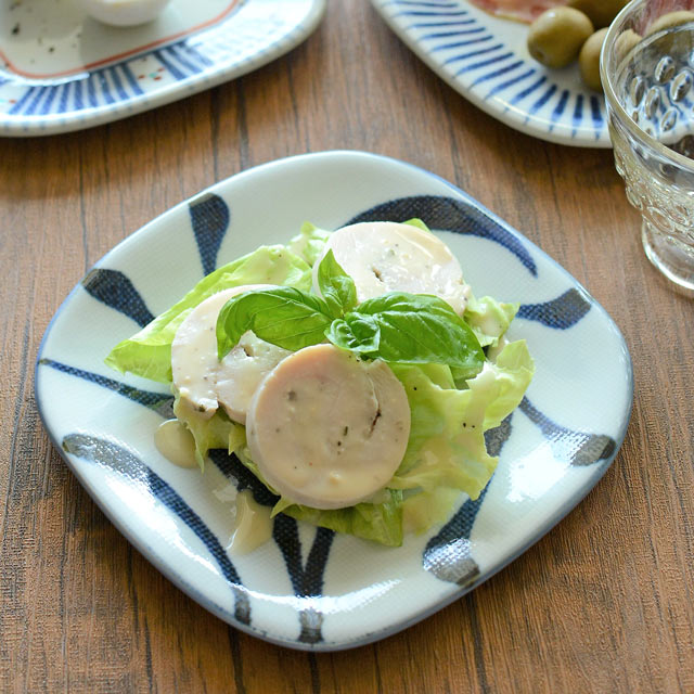 和食器・砥部焼　からくさの角丸布目皿(5寸)