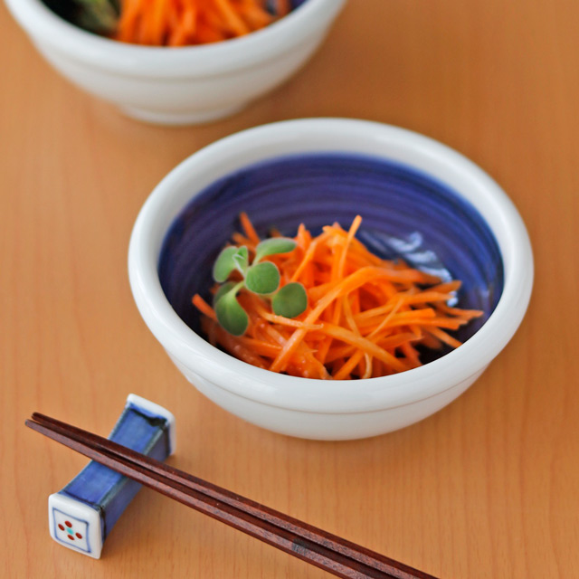 【砥部焼 梅山窯】内藍色の玉ぶち鉢(4寸)○