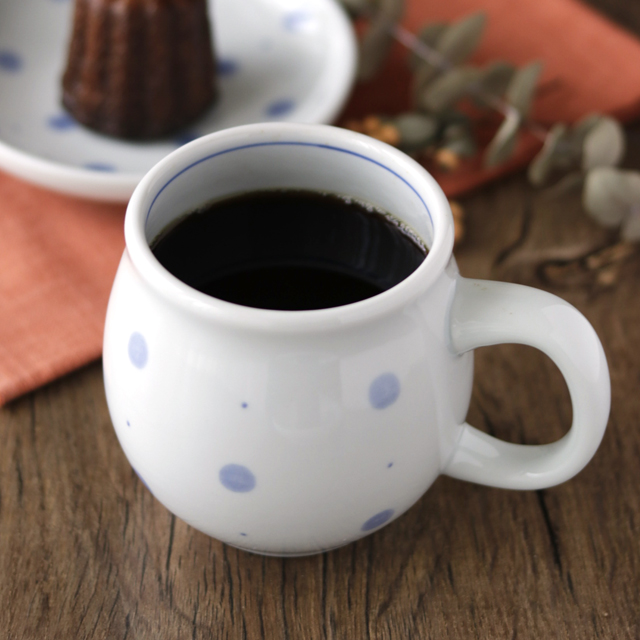 【砥部焼 梅山窯】 水玉ドットのビッグマグ