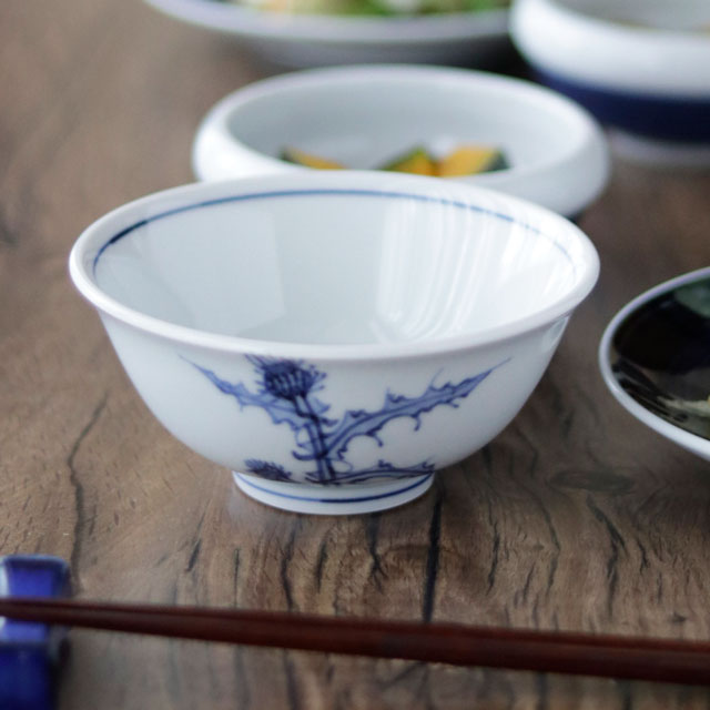 【砥部焼 梅山窯】あざみの反茶碗(4.5寸)○