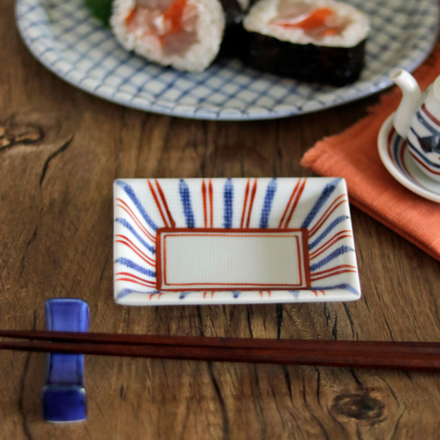 【砥部焼 梅山窯】ごす赤線の布目角小皿(3.5寸)○