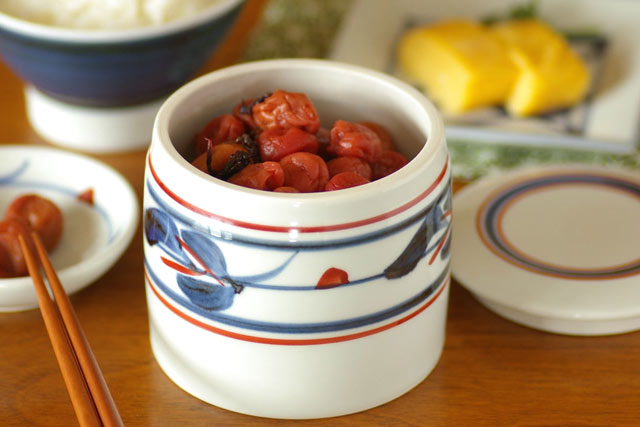 和食器・砥部焼　みつ葉の筒ふた物