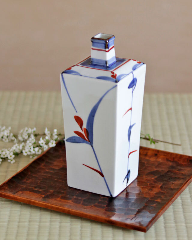 【砥部焼 梅山窯】花瓶(大)　赤花○