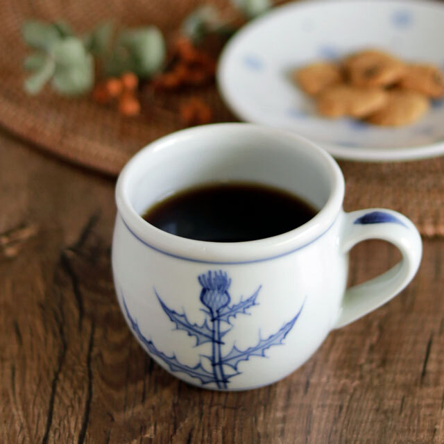 【砥部焼 梅山窯】あざみの丸ミルクカップ