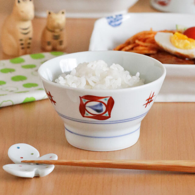 【砥部焼 梅山窯】しかく柄の子供茶碗