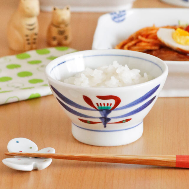 【砥部焼 梅山窯】あか花の子供茶碗