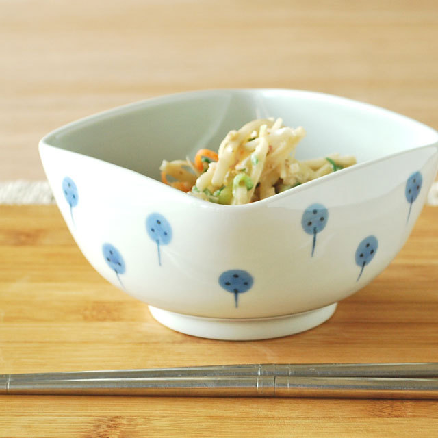 和食器・砥部焼　たんぽぽの四方曲鉢(4寸)