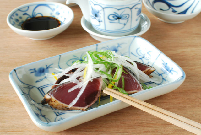和食器・砥部焼　なずなの長角皿(5.2寸)