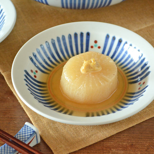 和食器・砥部焼　とくさみつ紋の縁付深皿(5寸)