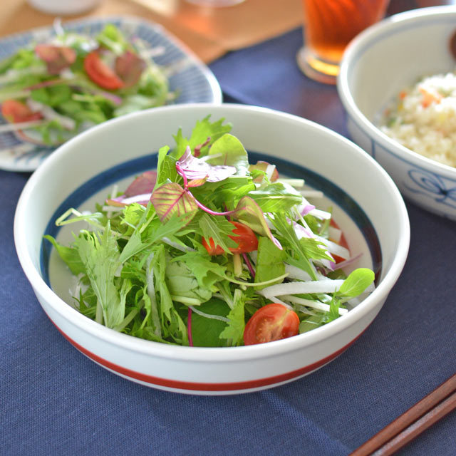 和食器・砥部焼　赤線の平鉢(6寸)