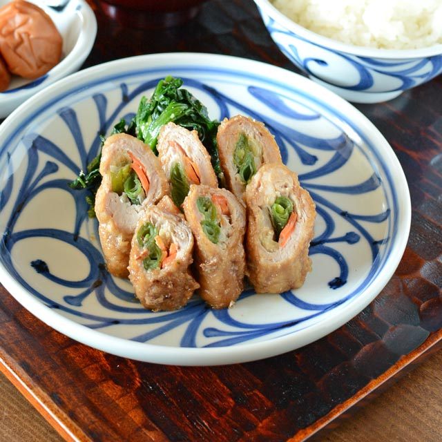 和食器・砥部焼　みつからくさの切立丸皿(6寸)