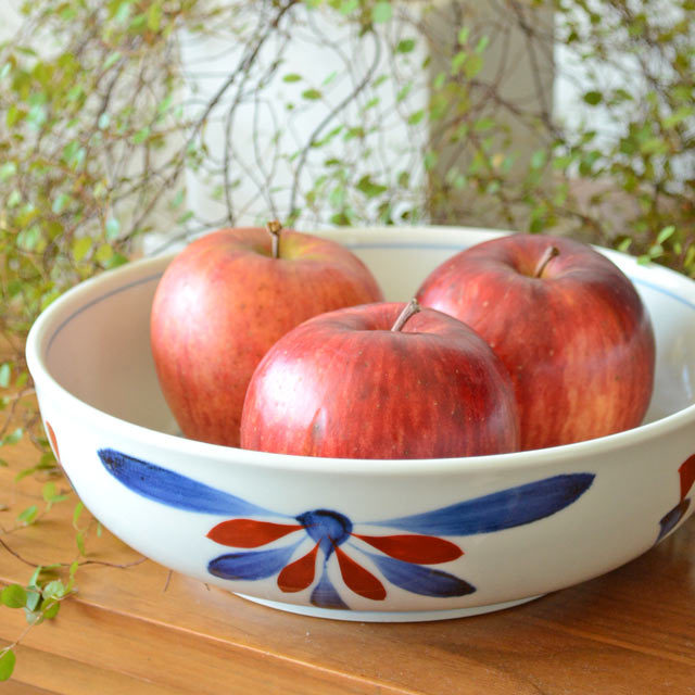 和食器・砥部焼　ごす赤菊の平鉢(7寸)