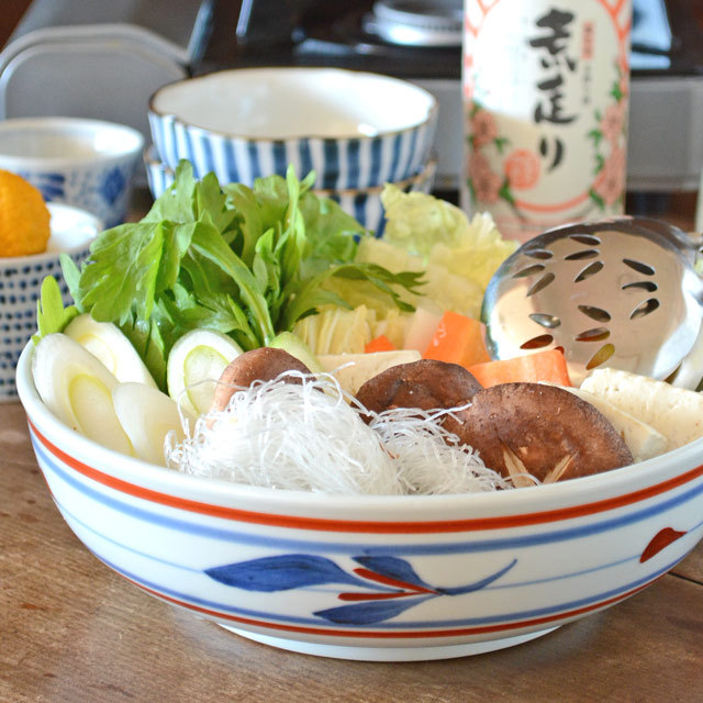 和食器・砥部焼　みつ葉の平鉢(7寸)