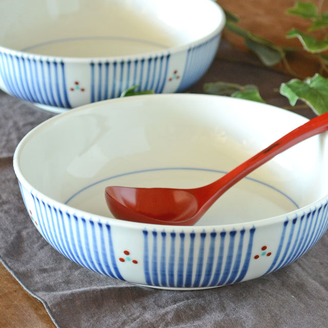 和食器・砥部焼　とくさみつ紋の平鉢(7寸)