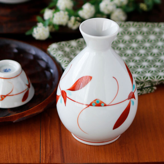 【砥部焼 梅山窯】赤笹の丸徳利(大)○