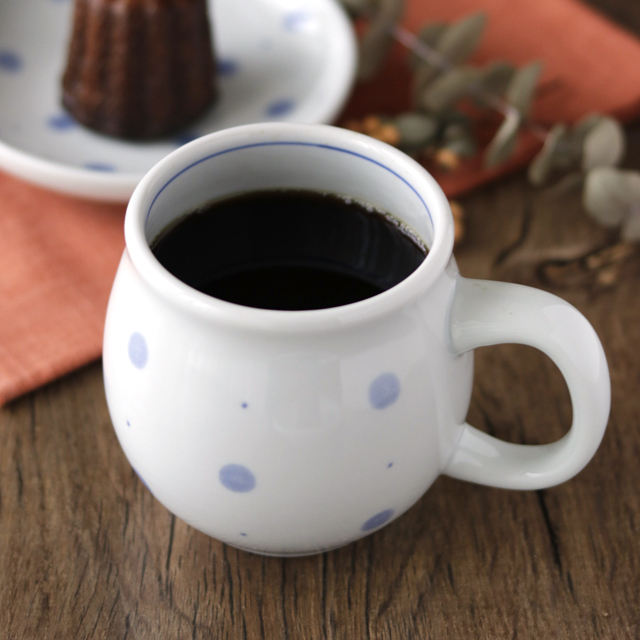 【砥部焼 梅山窯】 水玉ドットのビッグマグ