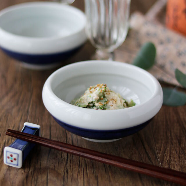 【砥部焼 梅山窯】外藍色の厚手鉢（3.5寸）○