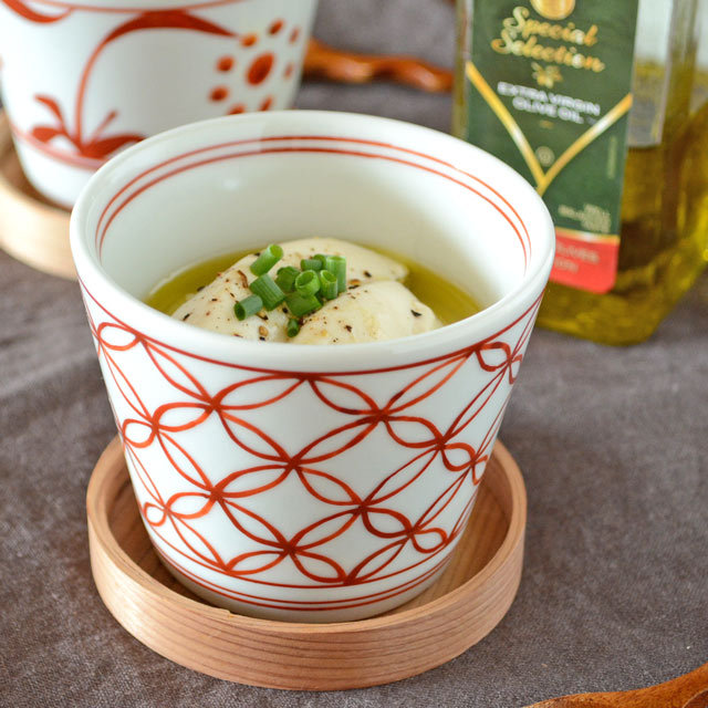 和食器・砥部焼　赤宝つなぎのそばちょこ