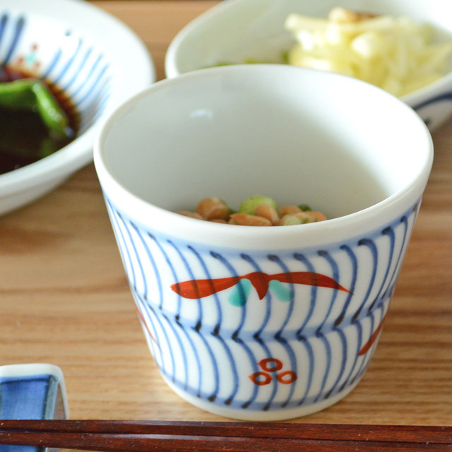 和食器・砥部焼　色絵笹のそばちょこ