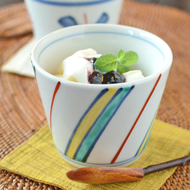 和食器・砥部焼　ななめカラーのそばちょこ