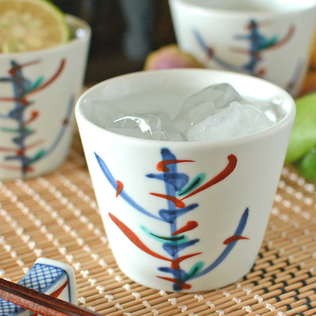 和食器・砥部焼　色絵赤柳のそばちょこ