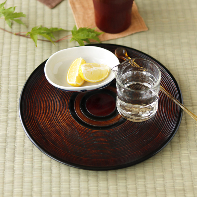 【香川漆器】こま塗丸盆(27cm）