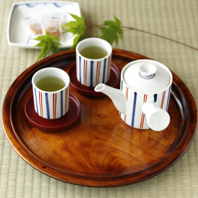 【香川漆器】栃杢すり漆丸盆(36cm）