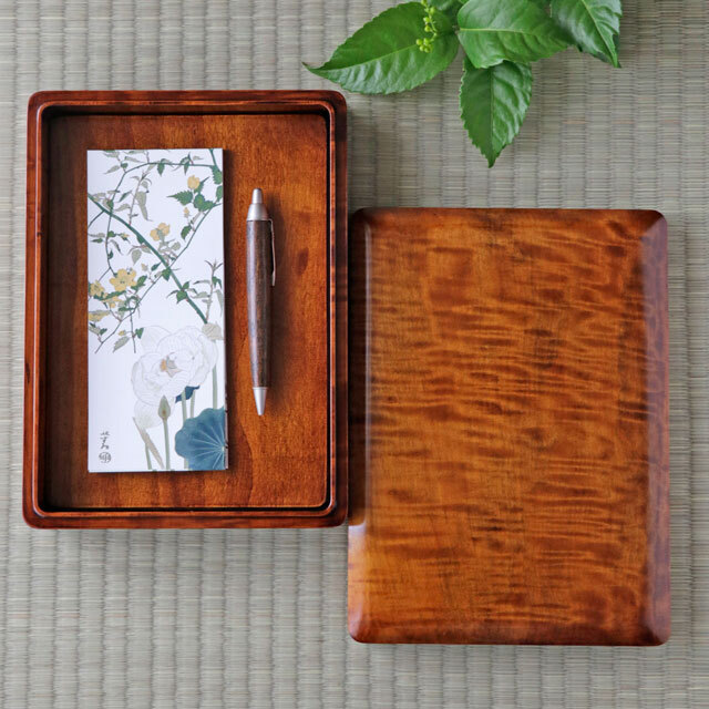 【香川漆器　銘木シリーズ】すり漆塗の硯箱(虎杢)＊各1点もの