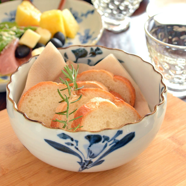 和食器・砥部焼　ごす花の波口ボール(5寸)