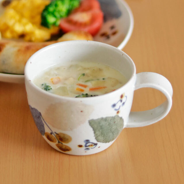 【砥部焼 森陶房】木の葉のスープマグ