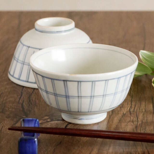 【砥部焼 中田窯】格子の茶碗　A・B