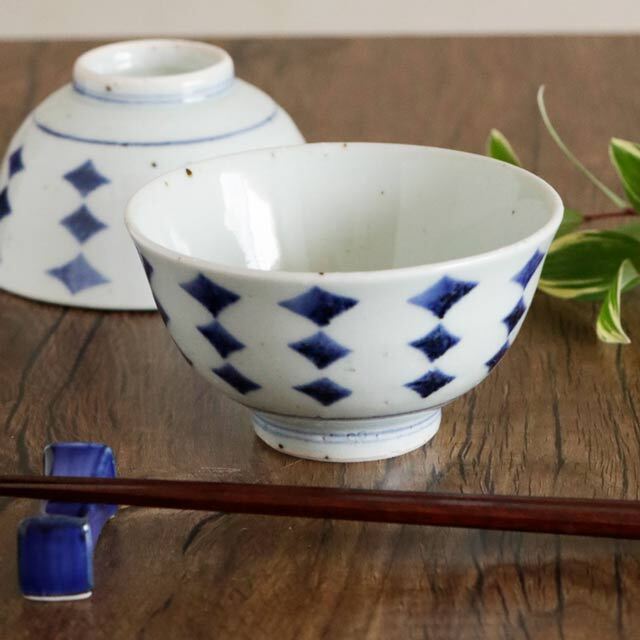 【砥部焼 中田窯】菱つなぎの茶碗
