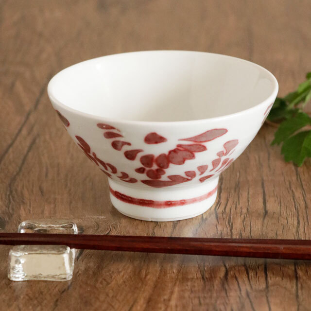 【砥部焼 中田窯】赤菊文のくらわんか茶碗(大)