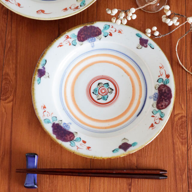 【砥部焼 中田窯】ケイトウのリム付皿(7寸)A・B