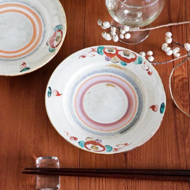 【砥部焼　中田窯】つばきのリム付皿(5寸)A・B・C