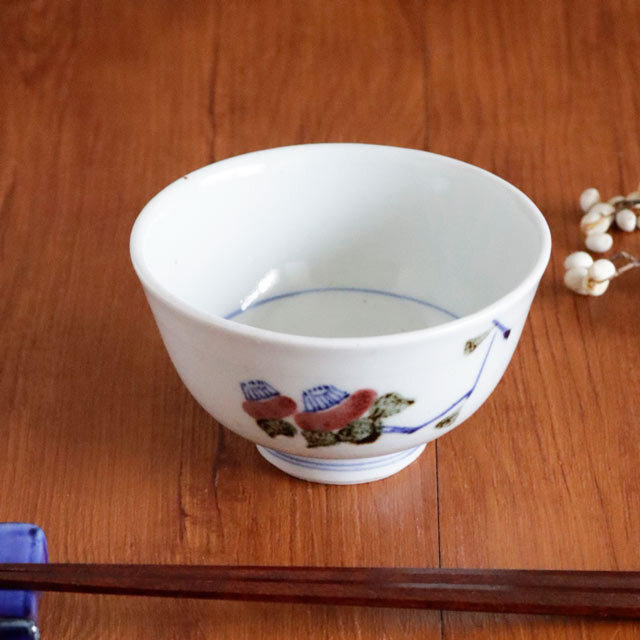 【砥部焼 中田窯】椿の反茶碗・A