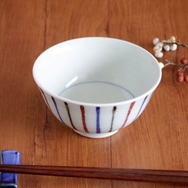 【砥部焼 中田窯】三色とくさの反茶碗