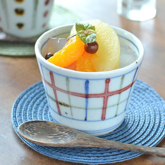 和食器・砥部焼　三色格子のそばちょこ