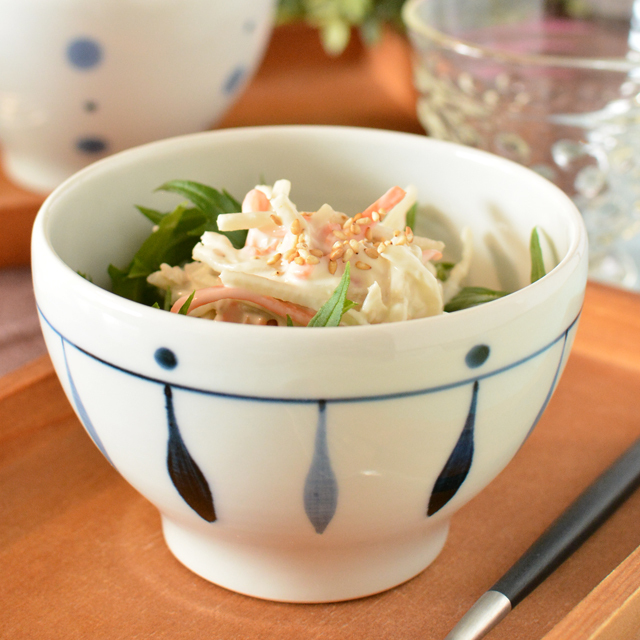 【砥部焼 岡田陶房】羽根文の丸碗