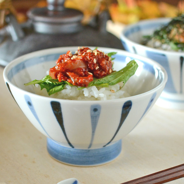 和食器・砥部焼　青線の茶碗(大)