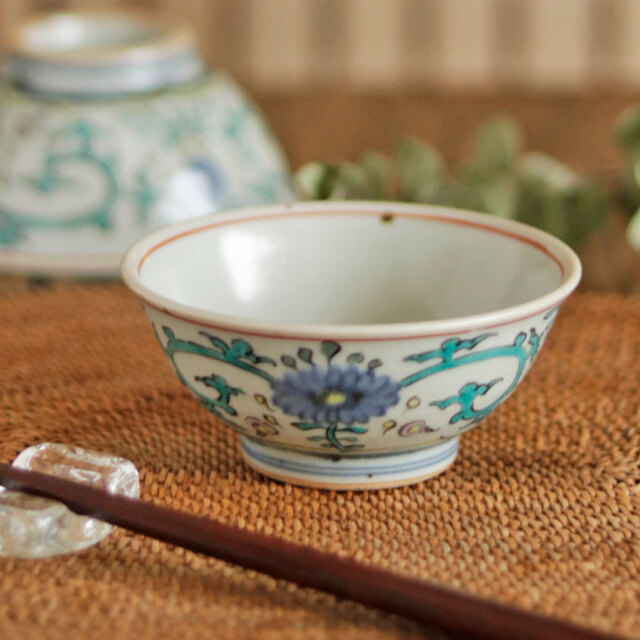 【砥部焼 皐月窯】上絵花の茶碗(小)