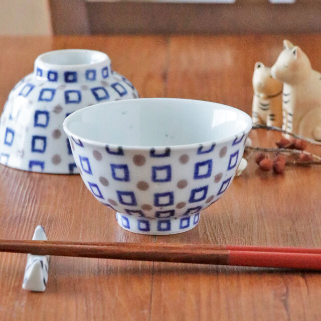 【砥部焼 皐月窯】しかくドットの子供茶碗
