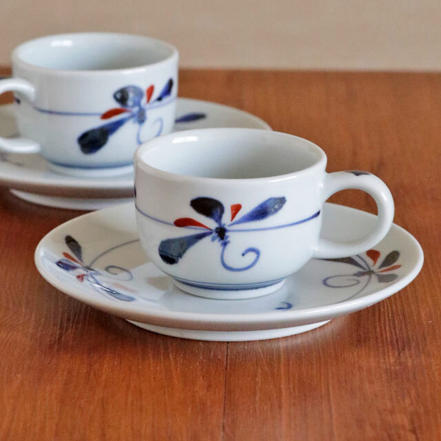 【砥部焼 千山窯】上絵とんぼの丸コーヒーカップ