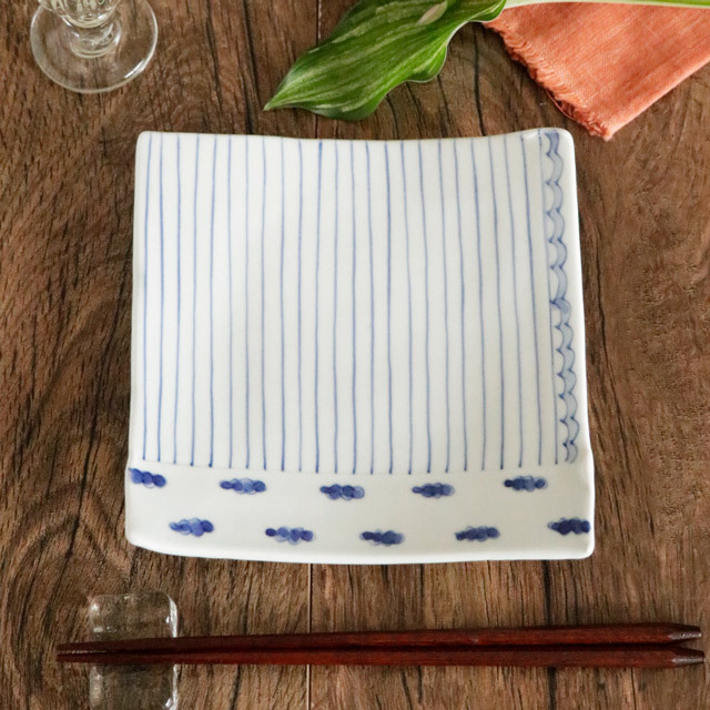 【砥部焼 スギウラ工房】はりあわせ角皿(ストライプ)