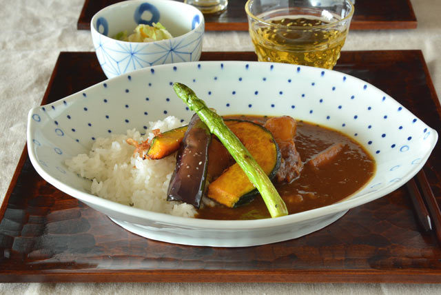 和食器・砥部焼　はりあわせの楕円皿(ダミストライプ)