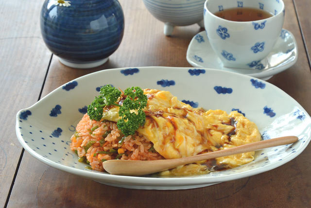 和食器・砥部焼　はりあわせ楕円皿(白水玉)