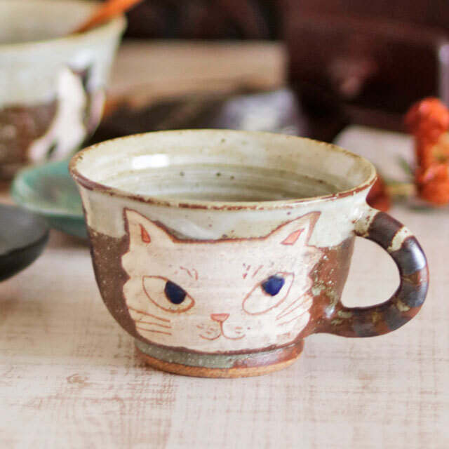 【陶工房 Sato】猫のカップ(シロ)　A