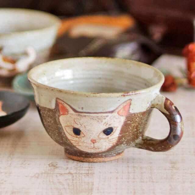 【陶工房 Sato】猫のカップ(シロ)　B