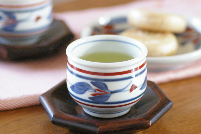 【砥部焼 梅山窯】みつ葉の玉ぶち湯呑○